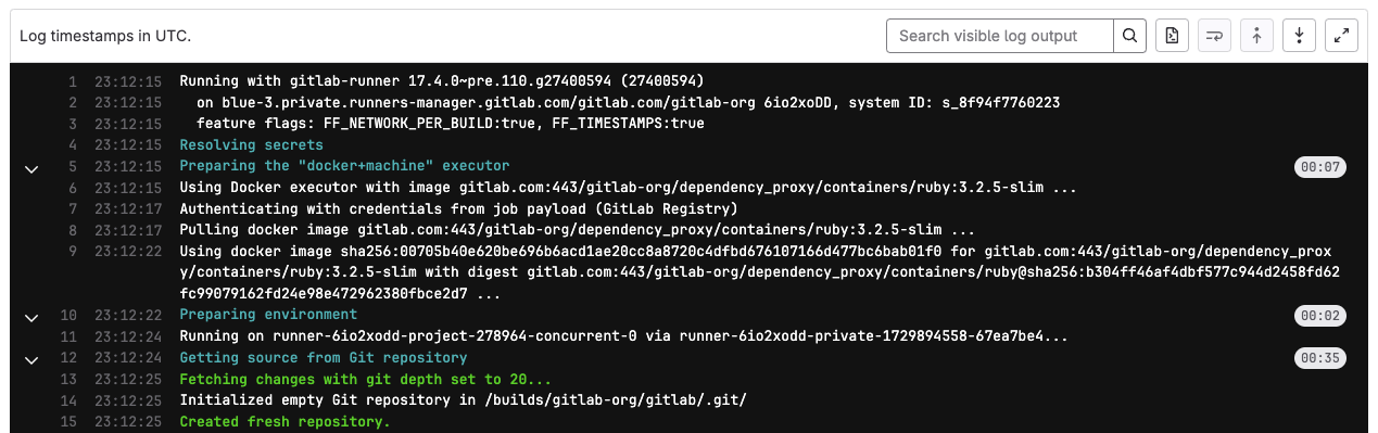 Timestamps for each log line
